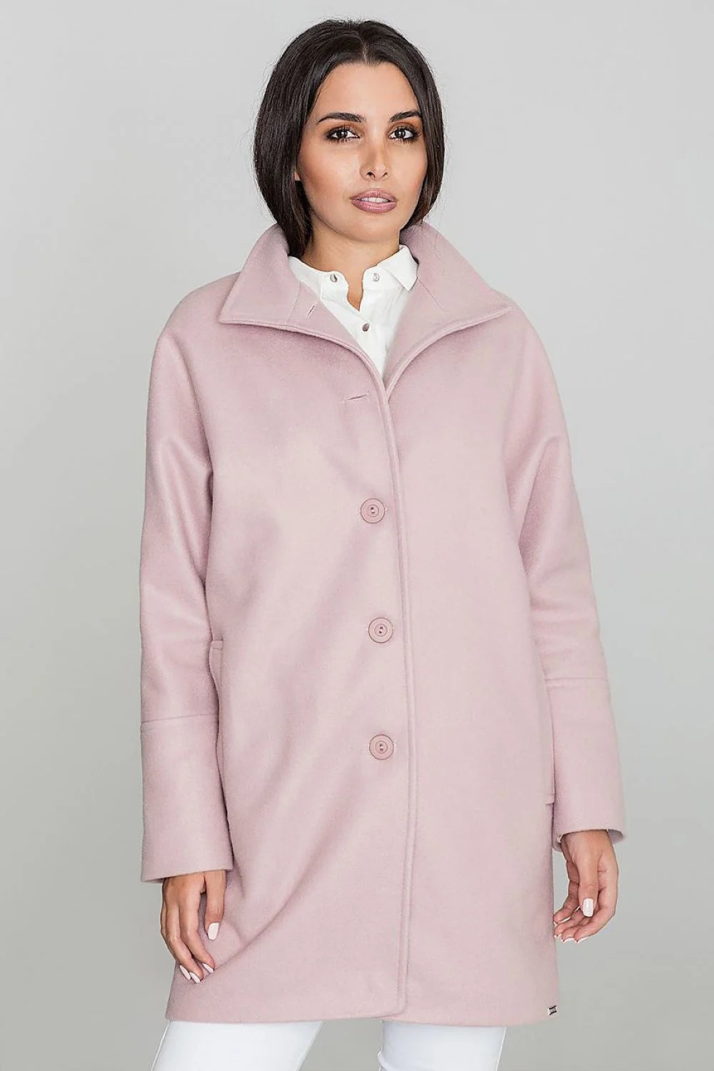 Manteau femme en polyester et viscose rose élégant coupe droite col large hiver chic