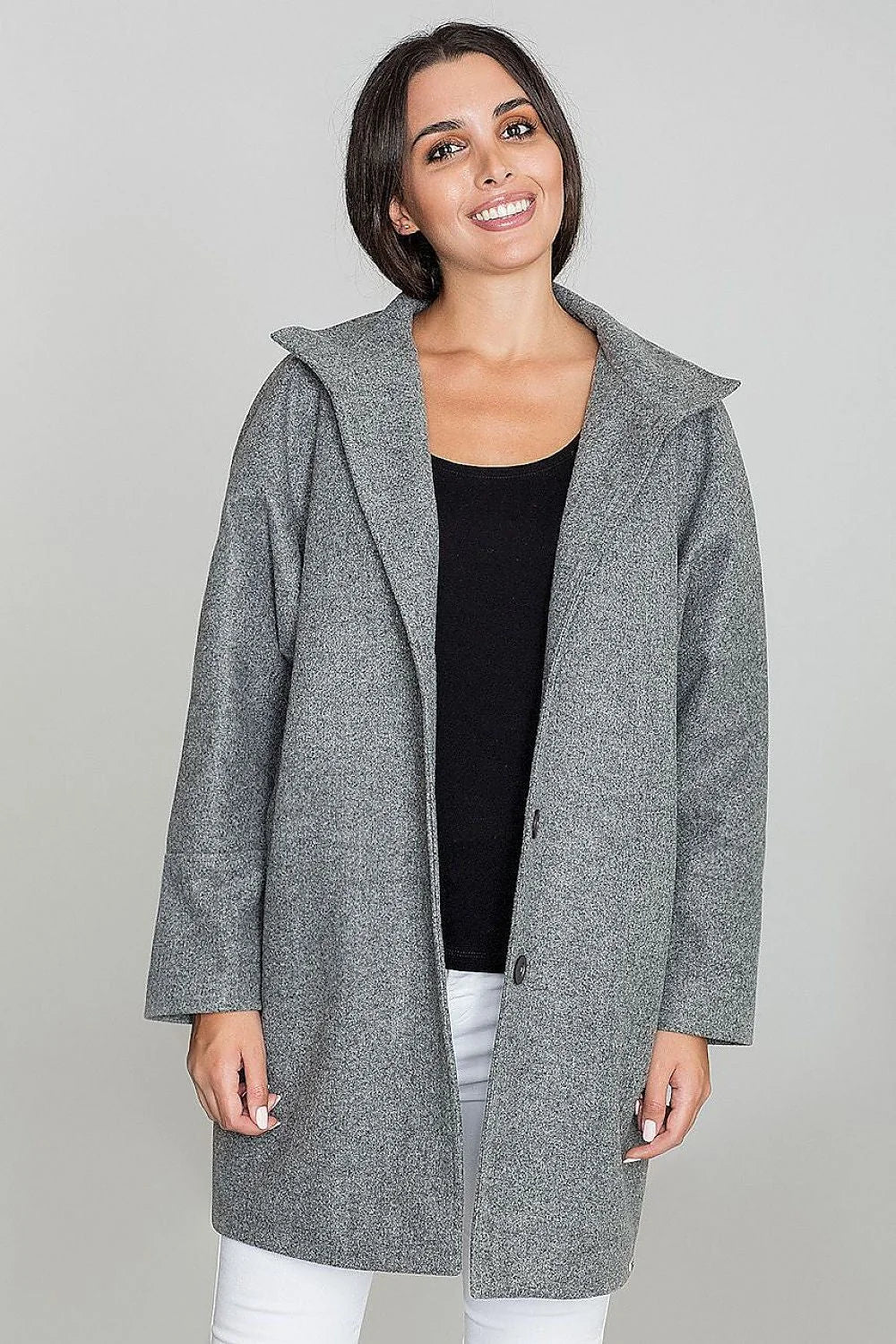 Manteau femme en polyester et viscose rose élégant coupe droite col large hiver chic