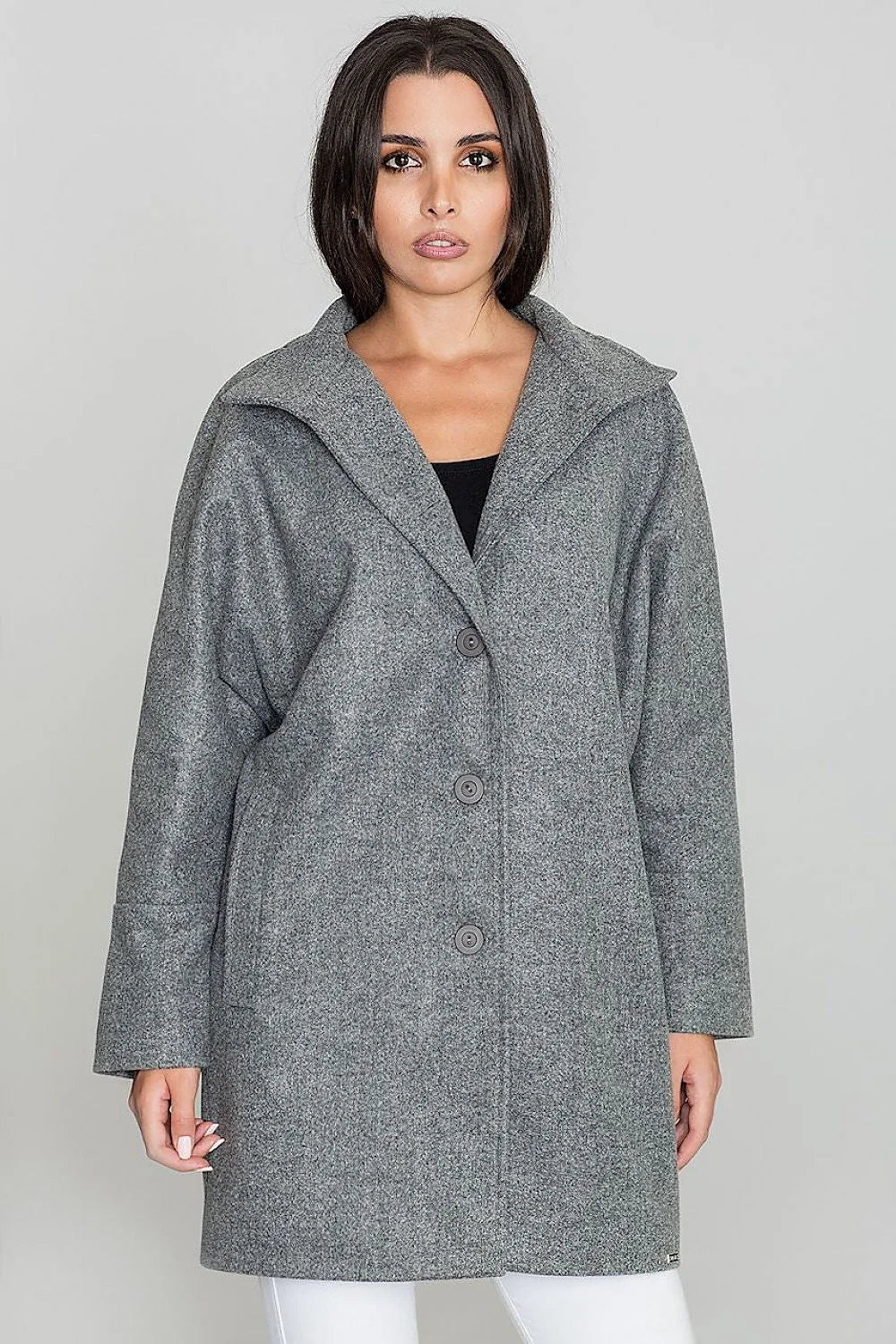 Manteau femme en polyester et viscose rose élégant coupe droite col large hiver chic