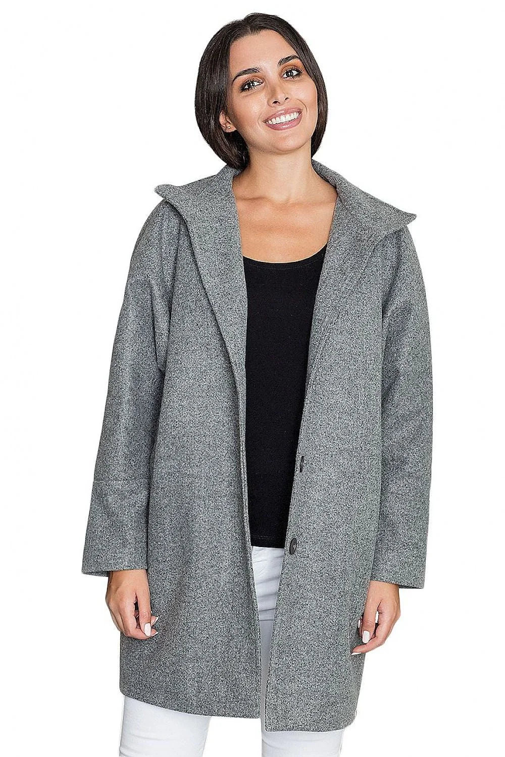 Manteau femme en polyester et viscose rose élégant coupe droite col large hiver chic