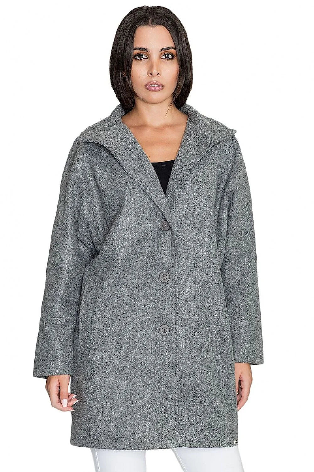Manteau femme en polyester et viscose rose élégant coupe droite col large hiver chic