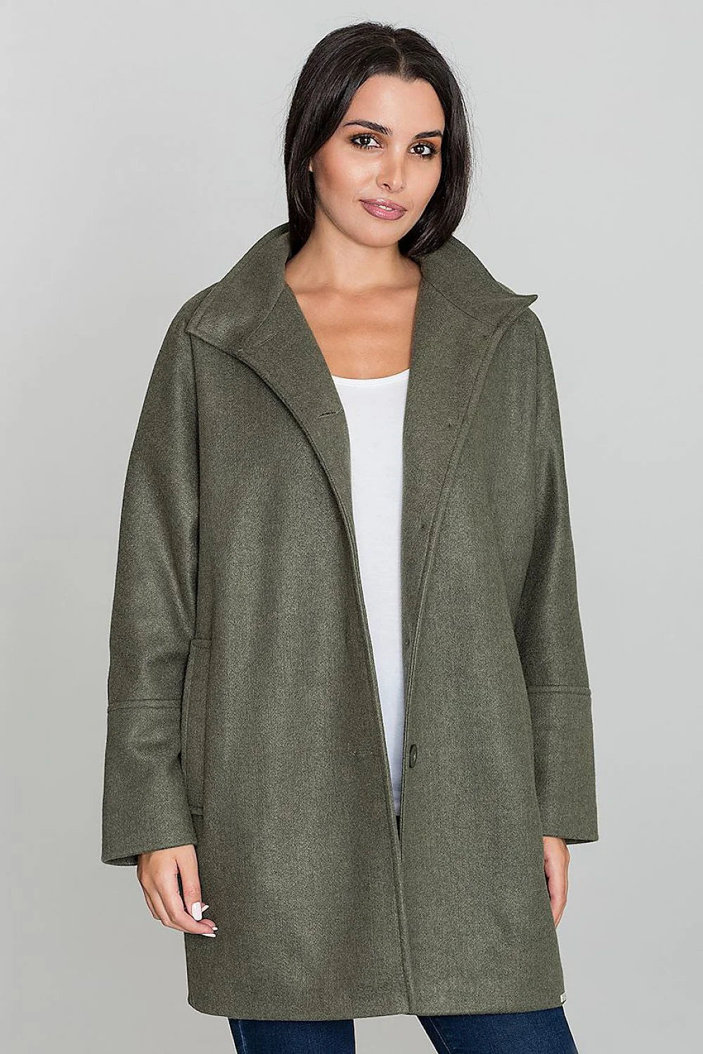 Manteau femme en polyester et viscose rose élégant coupe droite col large hiver chic