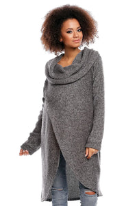 Manteau gris tricot confort col drapé chaud style décontracté élégant pour femmes enceintes modernes