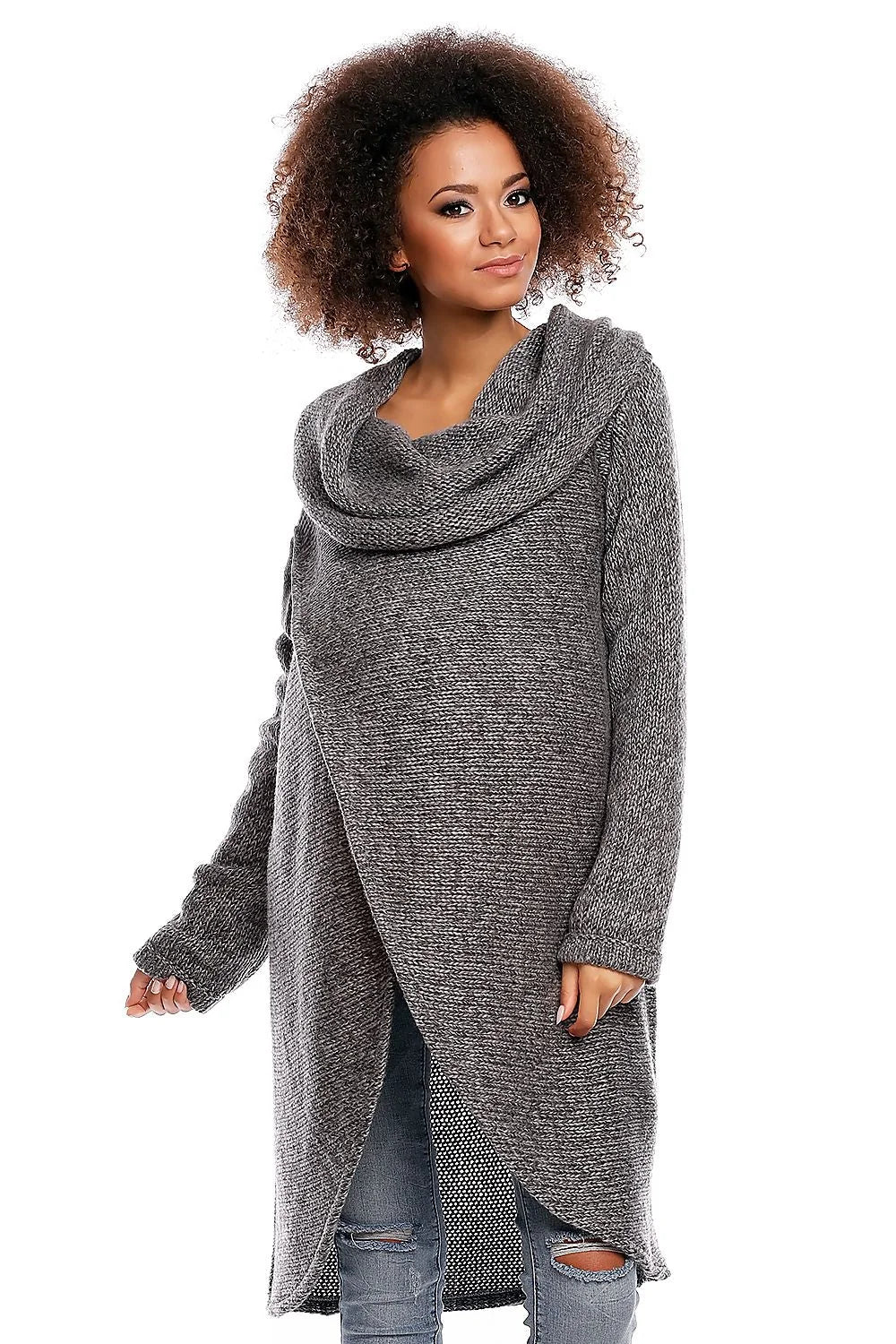 Manteau gris tricot confort col drapé chaud style décontracté élégant pour femmes enceintes modernes