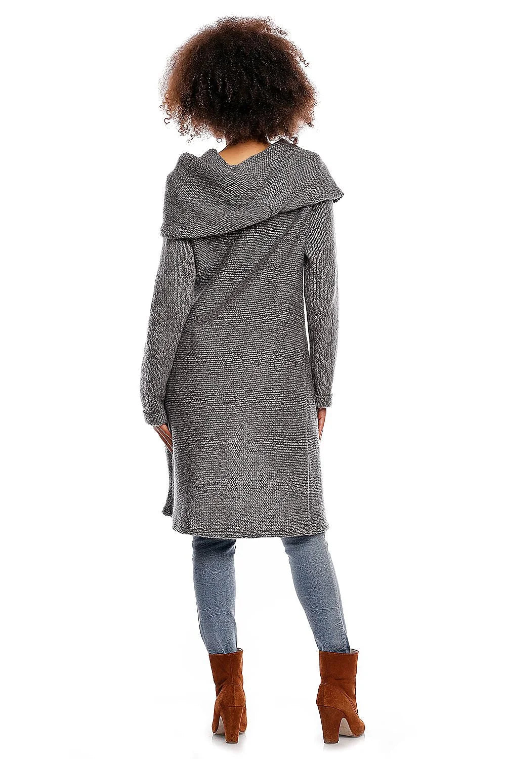 Manteau gris tricot confort col drapé chaud style décontracté élégant pour femmes enceintes modernes