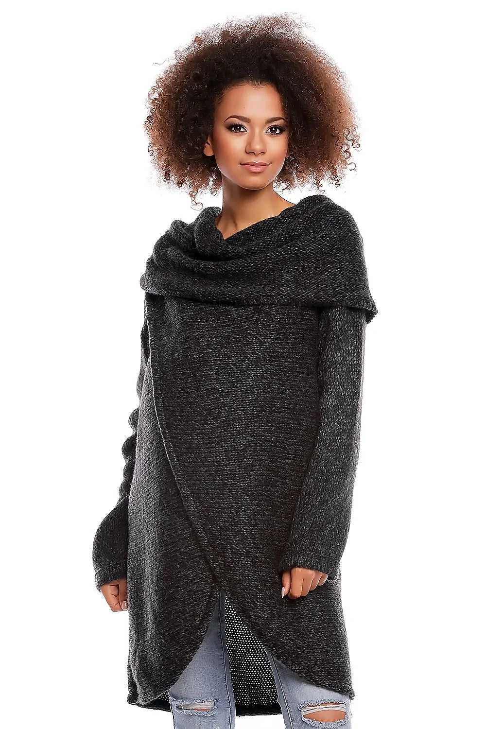 Manteau gris tricot confort col drapé chaud style décontracté élégant pour femmes enceintes modernes
