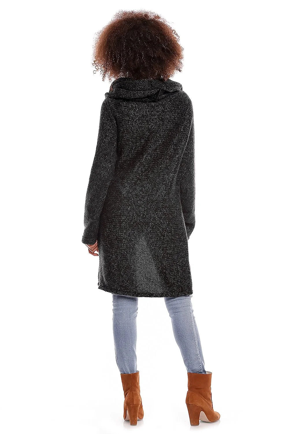 Manteau gris tricot confort col drapé chaud style décontracté élégant pour femmes enceintes modernes