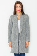 Manteau tissé gris classique élégant à motifs géométriques pour un style automne-hiver raffiné