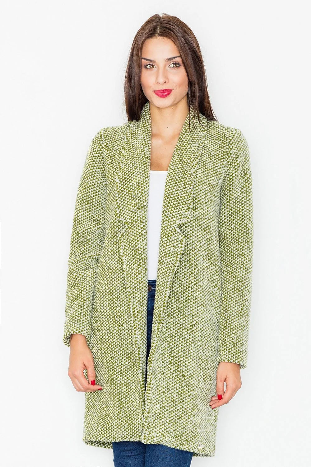 Manteau tissé gris classique élégant à motifs géométriques pour un style automne-hiver raffiné