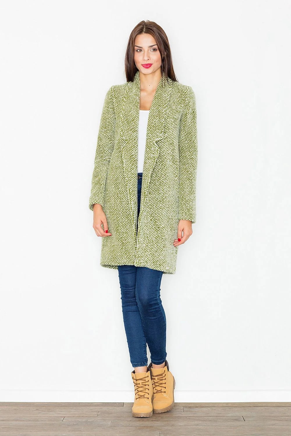 Manteau tissé gris classique élégant à motifs géométriques pour un style automne-hiver raffiné