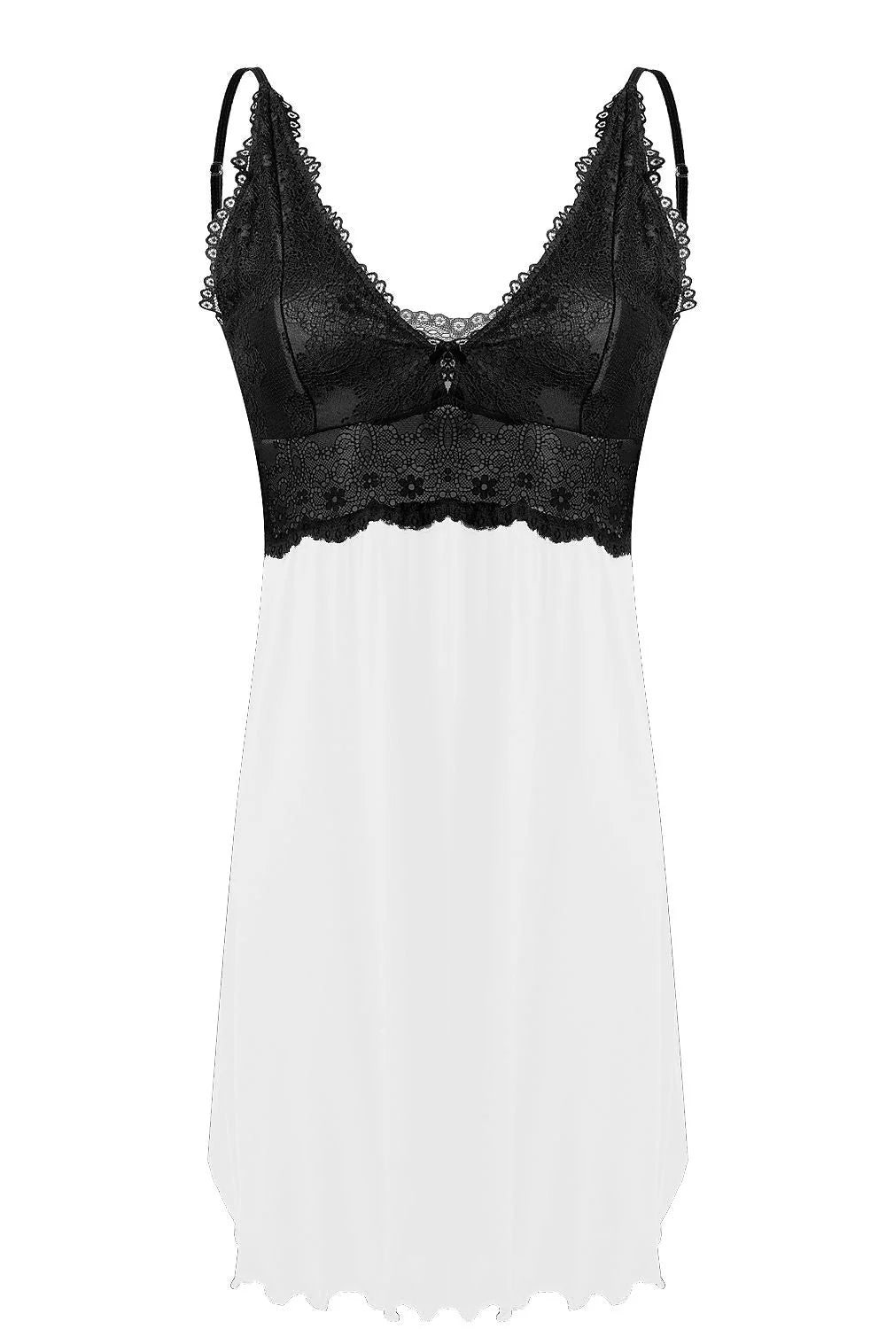 Nuisette dentelle noire satin blanc romantique, élégance sexy avec bretelles ajustables pour silhouette sublimée