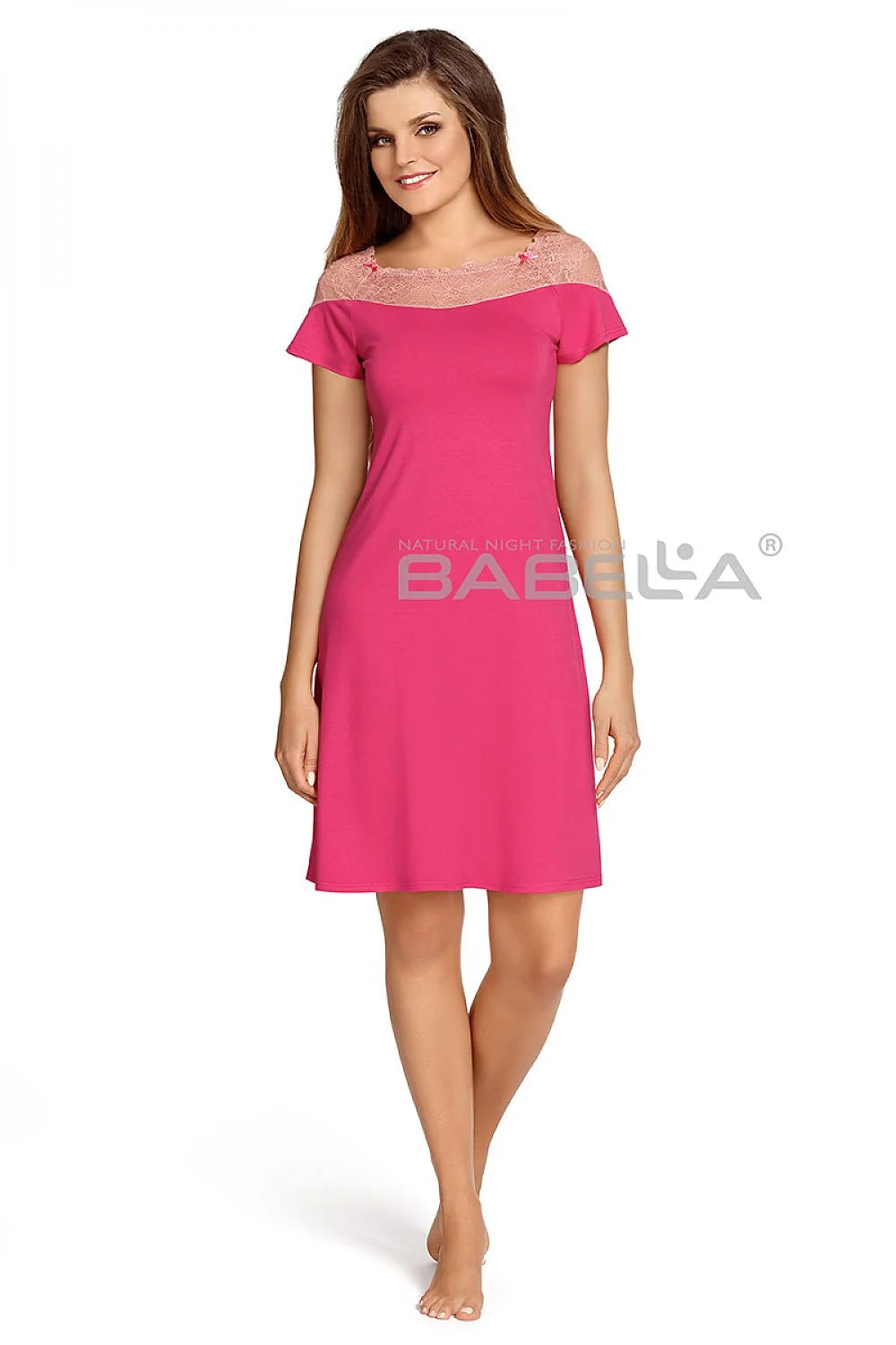 Nuisette dentelle romantique rose vif élégante manches courtes confort mi-cuisse pour nuits sereines
