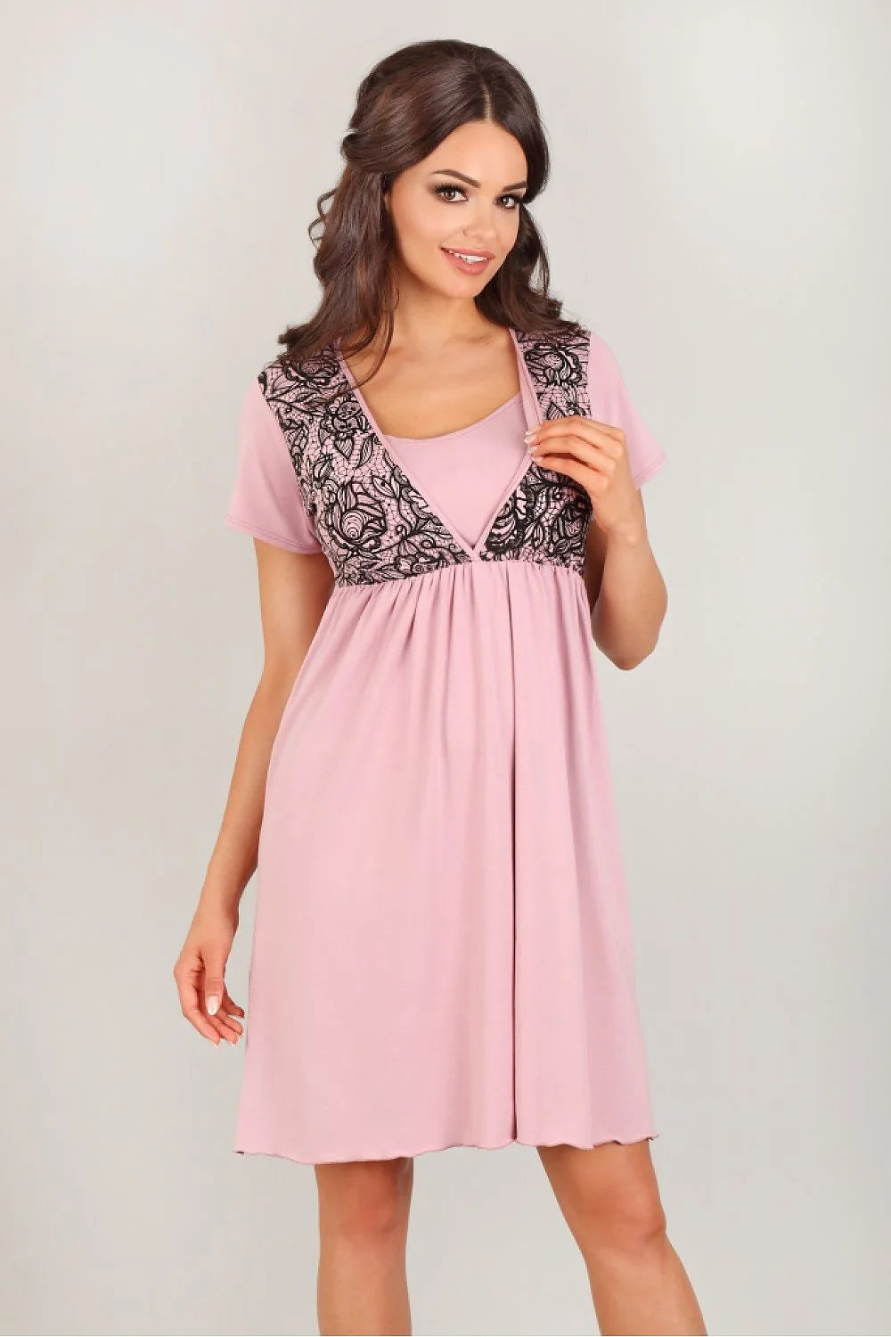 Nuisette en coton dentelle florale romantique rose pastel, confort ample pour nuits douces femmes