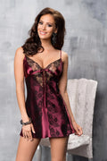 Nuisette satin bourgogne dentelle florale noire sexy élégante lingerie féminine romantique glamour nuit