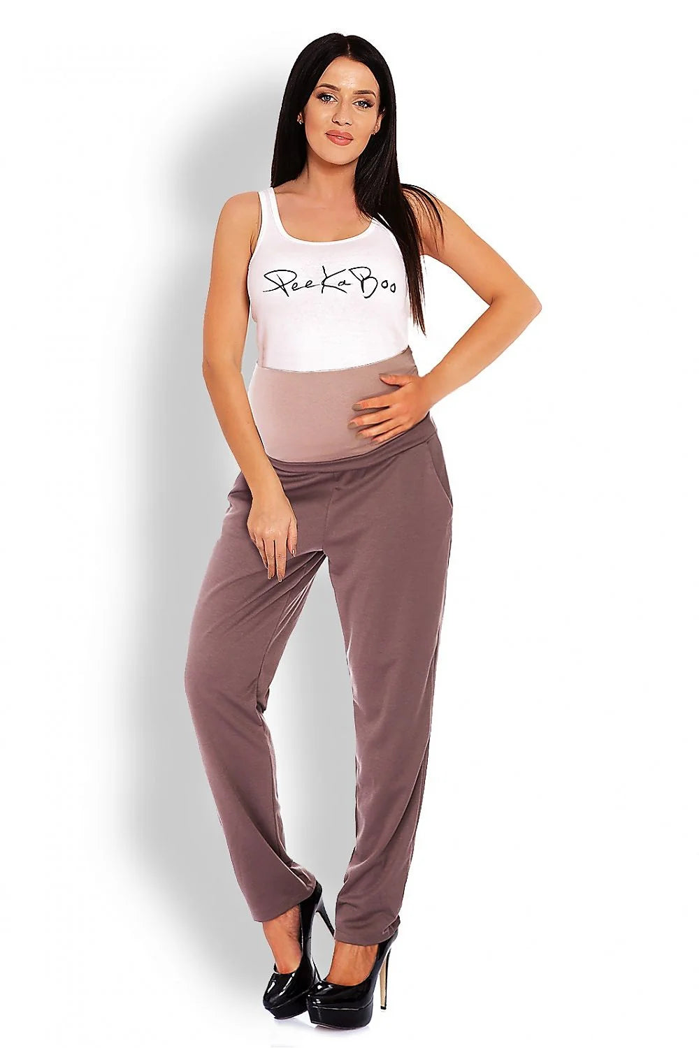 Pantalon de maternité en coton jersey gris ample et confortable pour futures mamans élégantes et détendues