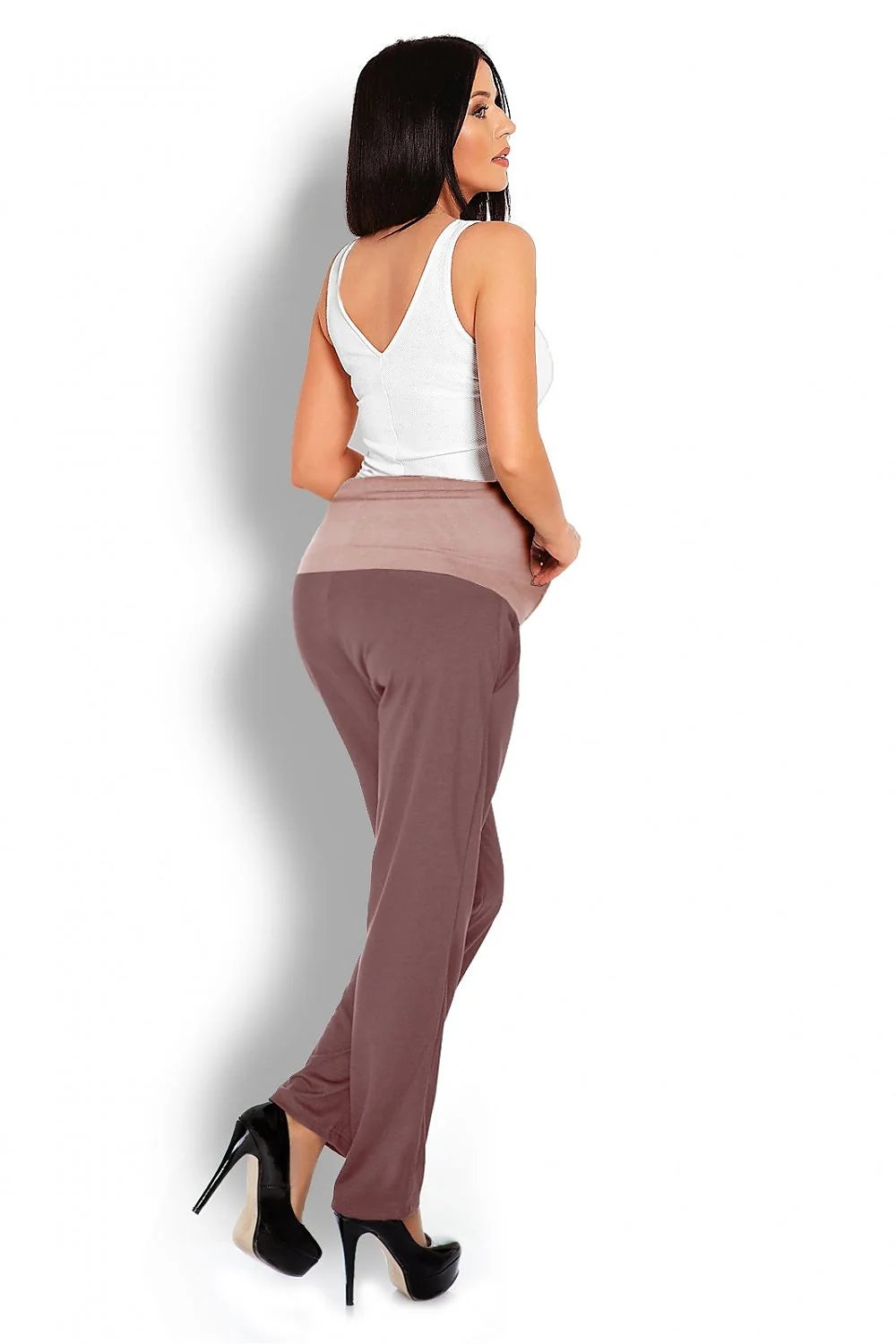 Pantalon de maternité en coton jersey gris ample et confortable pour futures mamans élégantes et détendues