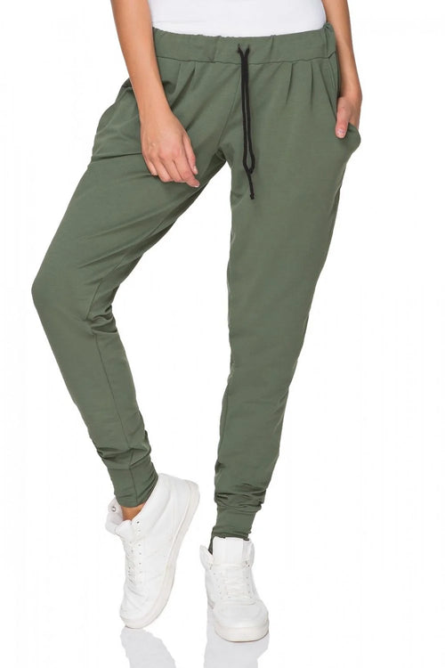 Pantalon de sport coton vert kaki confortable ajusté jogging femme style décontracté contemporain idéal détente