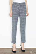 Pantalon droit en tissu moderne motif géométrique bleu blanc élégant confort pour femme active