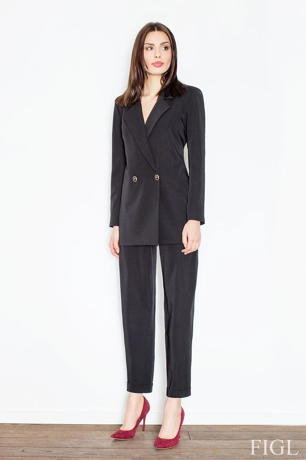 Pantalon droit en tissu moderne motif géométrique bleu blanc élégant confort pour femme active