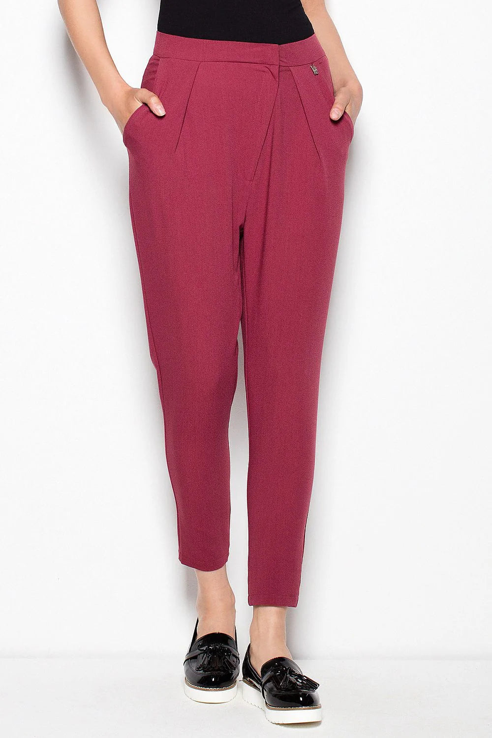 Pantalon femme beige clair décontracté en tissu léger ample fuselé taille élastique confort quotidien
