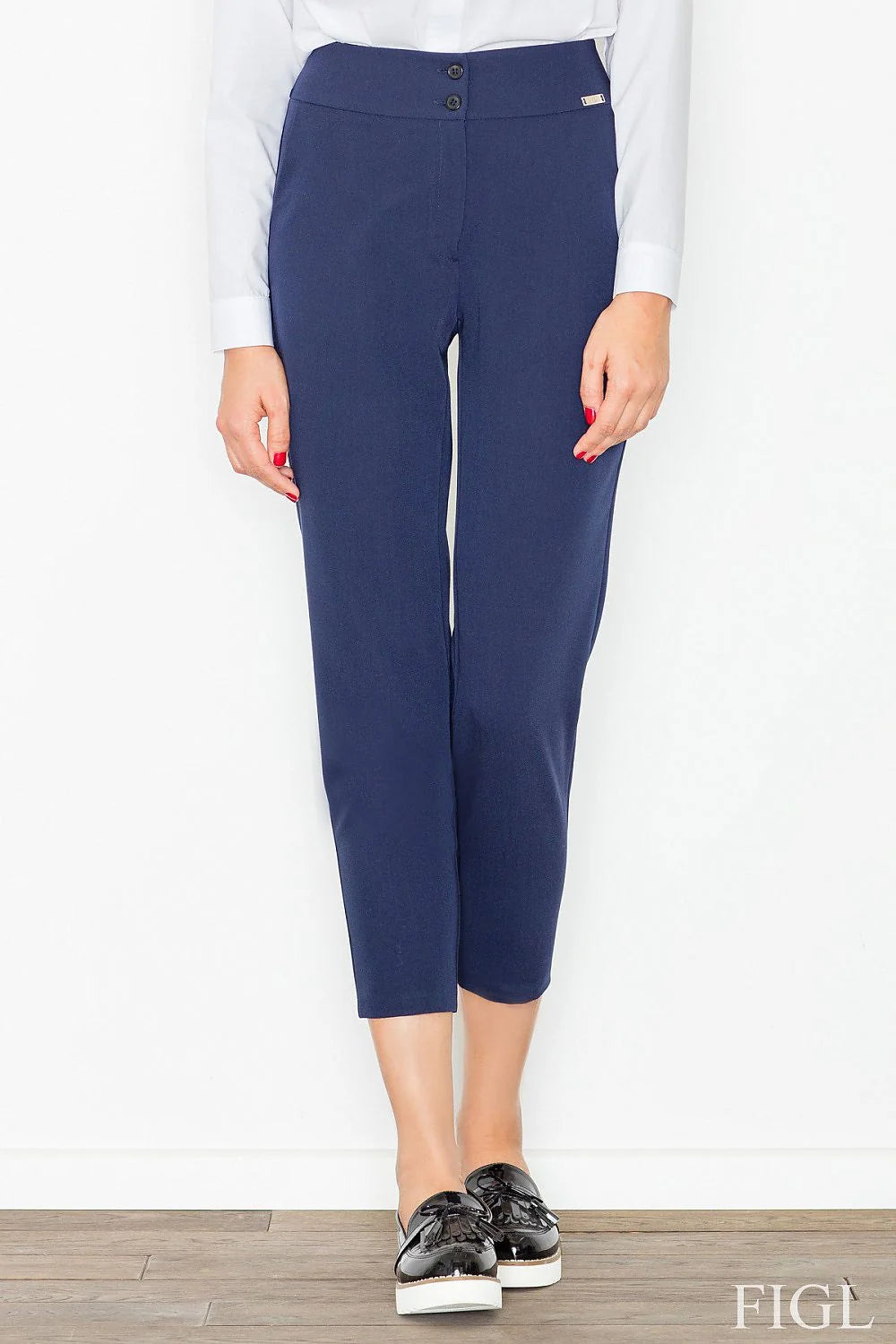 Pantalon femme bleu marine en polyester style classique taille haute confortable pour toutes occasions