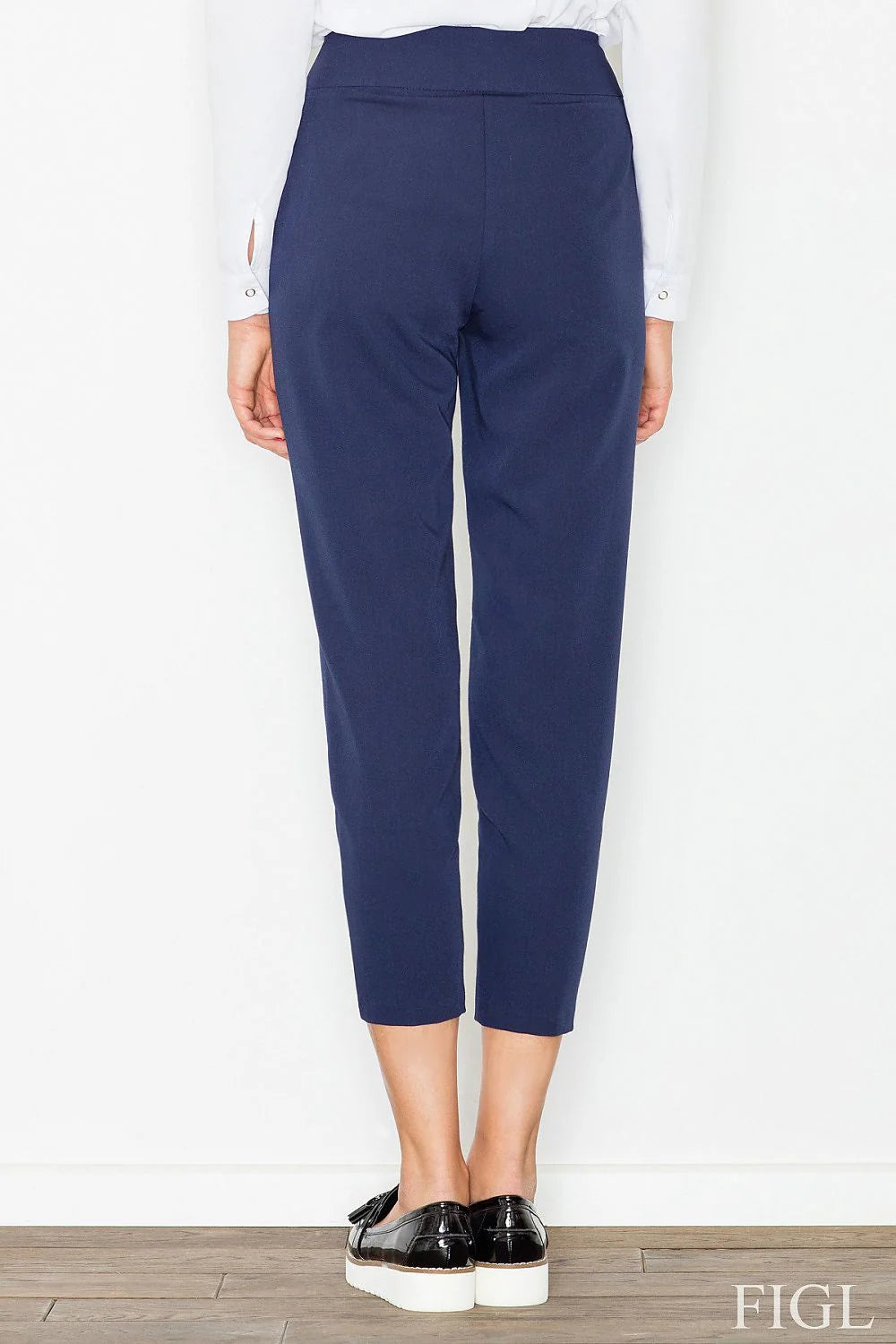 Pantalon femme bleu marine en polyester style classique taille haute confortable pour toutes occasions