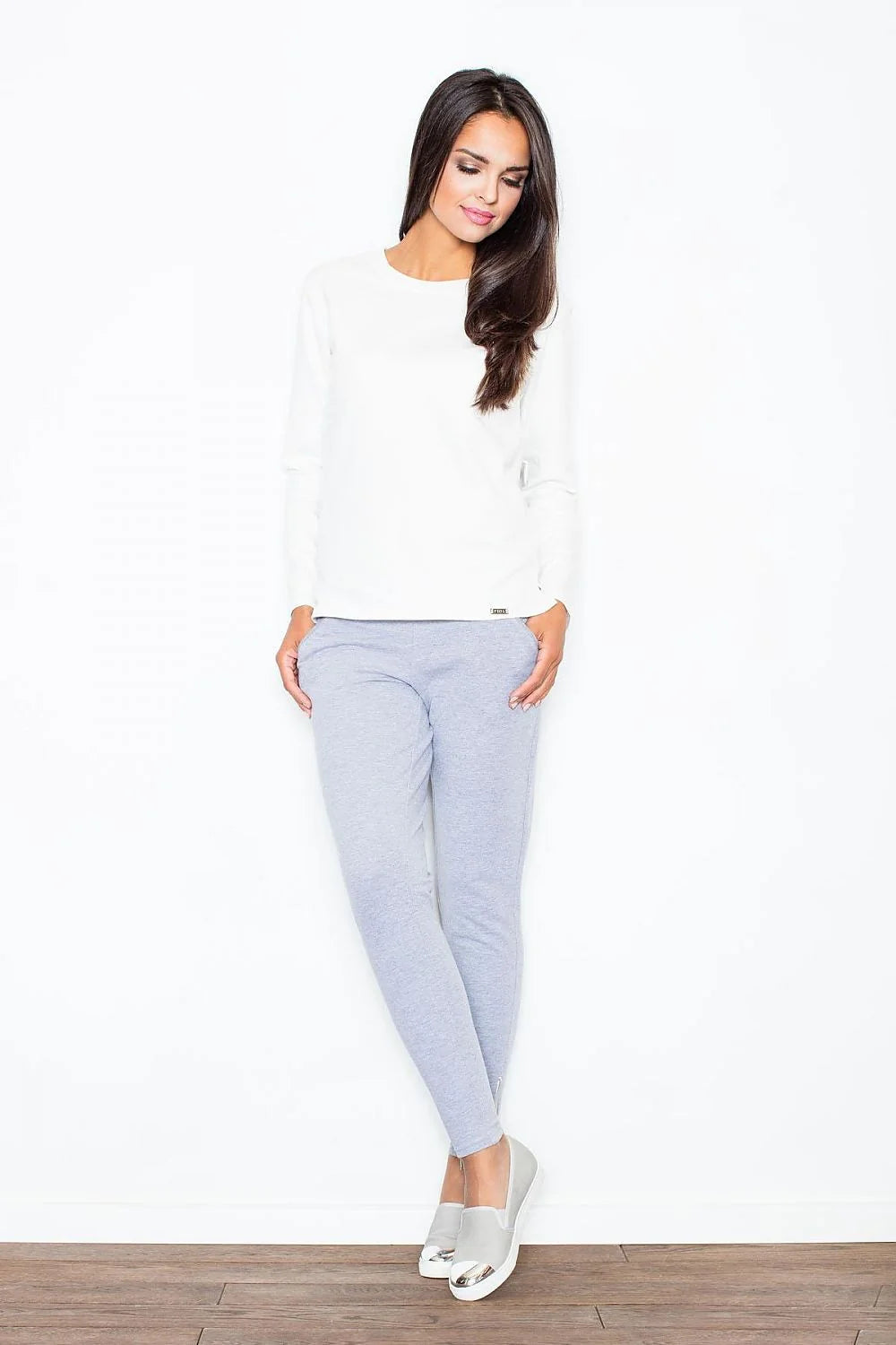 Pantalon Femme Confortable en Coton Style Décontracté Chic Gris Clair pour Look Quotidien