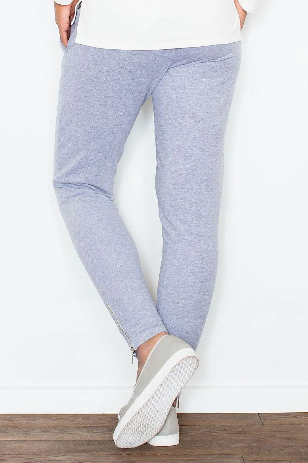 Pantalon Femme Confortable en Coton Style Décontracté Chic Gris Clair pour Look Quotidien