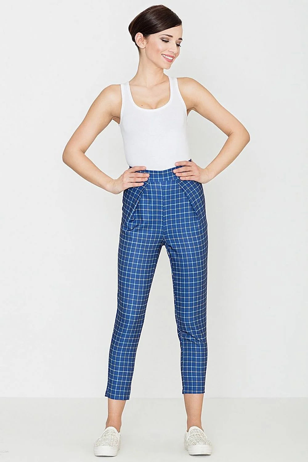 Pantalon femme coton chic décontracté carreaux confort ajusté moderne bureau sortie quotidienne look casual