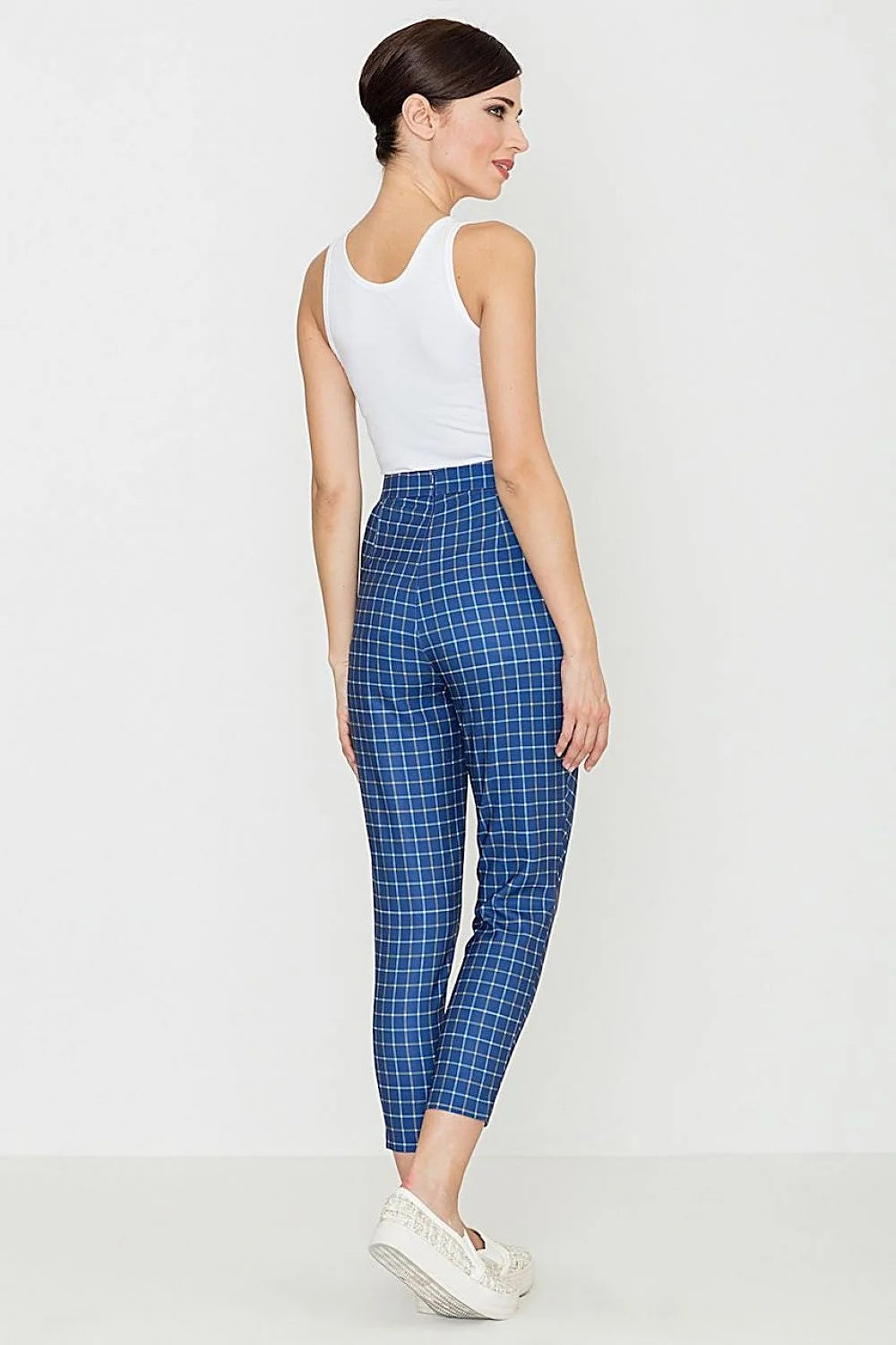 Pantalon femme coton chic décontracté carreaux confort ajusté moderne bureau sortie quotidienne look casual