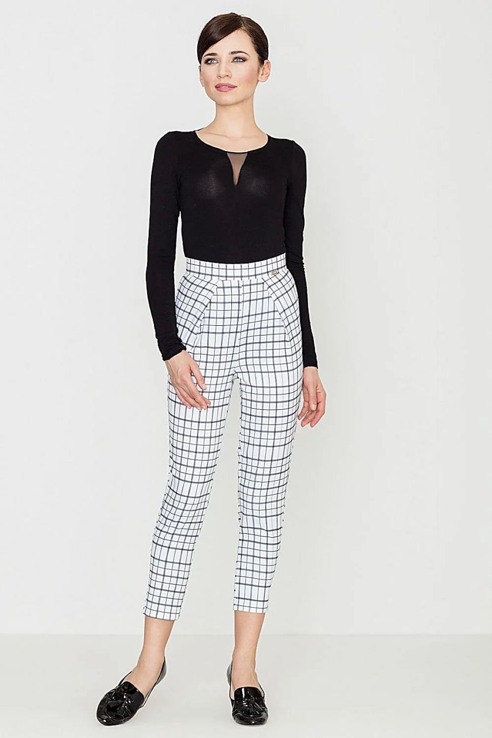 Pantalon femme coton chic décontracté carreaux confort ajusté moderne bureau sortie quotidienne look casual
