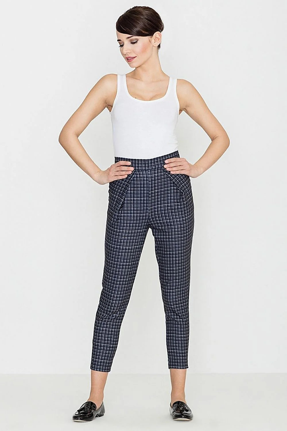 Pantalon femme coton chic décontracté carreaux confort ajusté moderne bureau sortie quotidienne look casual