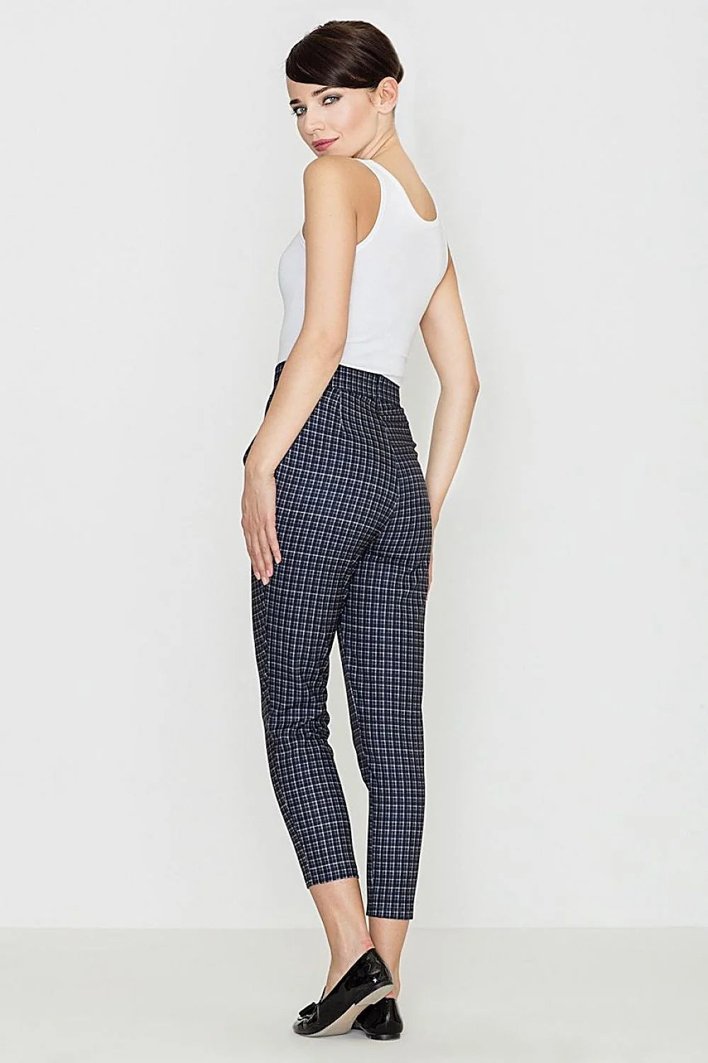 Pantalon femme coton chic décontracté carreaux confort ajusté moderne bureau sortie quotidienne look casual