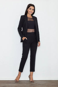 pantalon Figl femme cigarette taille haute slim cheville coupe ajustée tissu polyester viscose léger respirant élégant intemporel bureau soirée