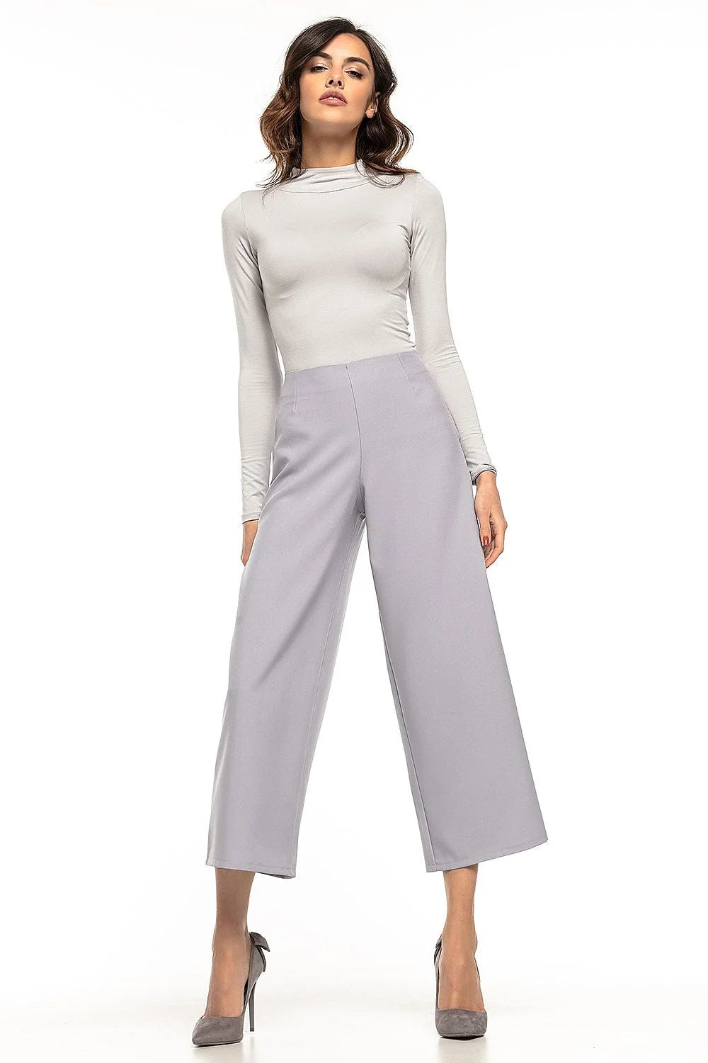Pantalon femme en tissu épais style moderne coupe ample taille haute élégant et minimaliste