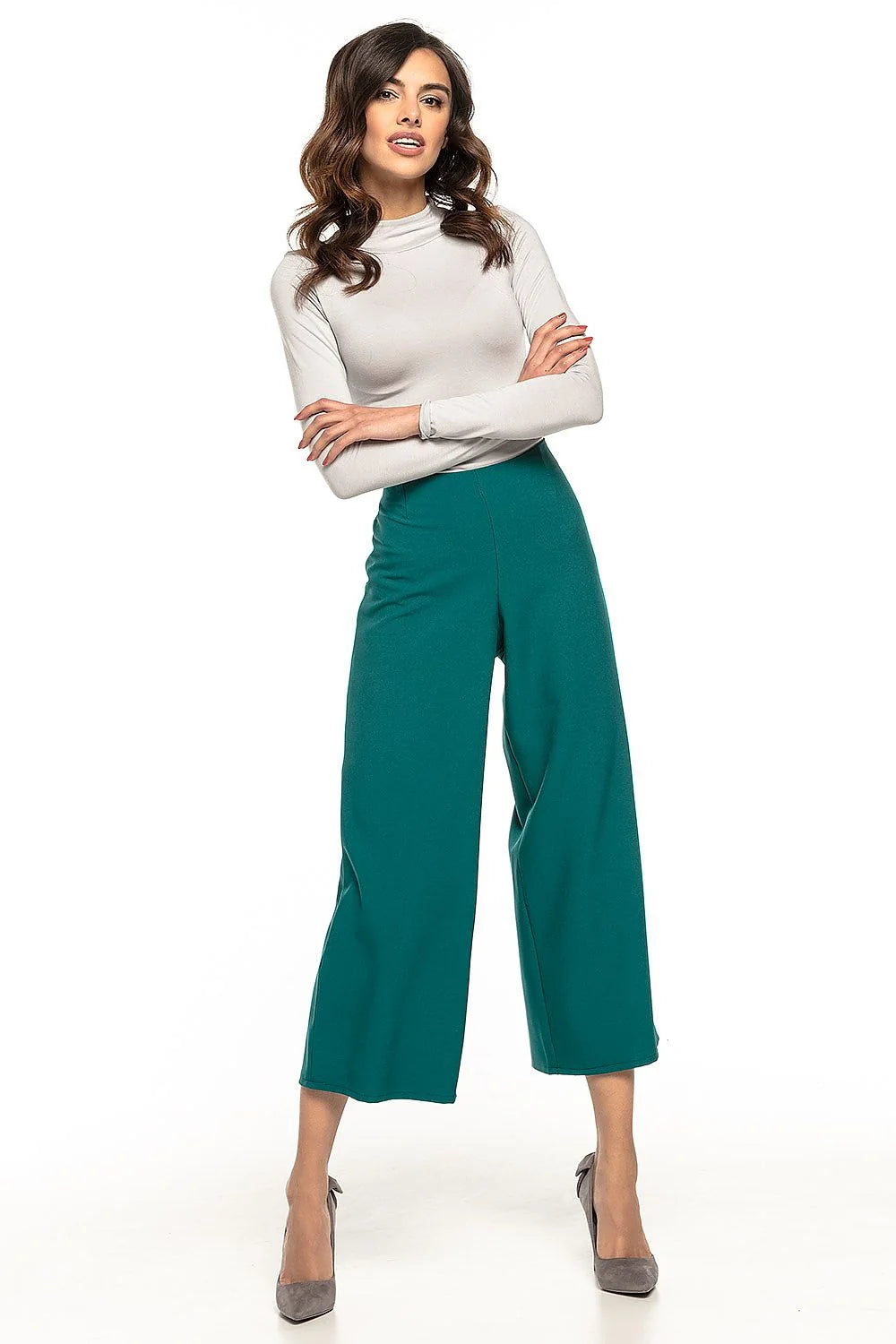 Pantalon femme en tissu épais style moderne coupe ample taille haute élégant et minimaliste