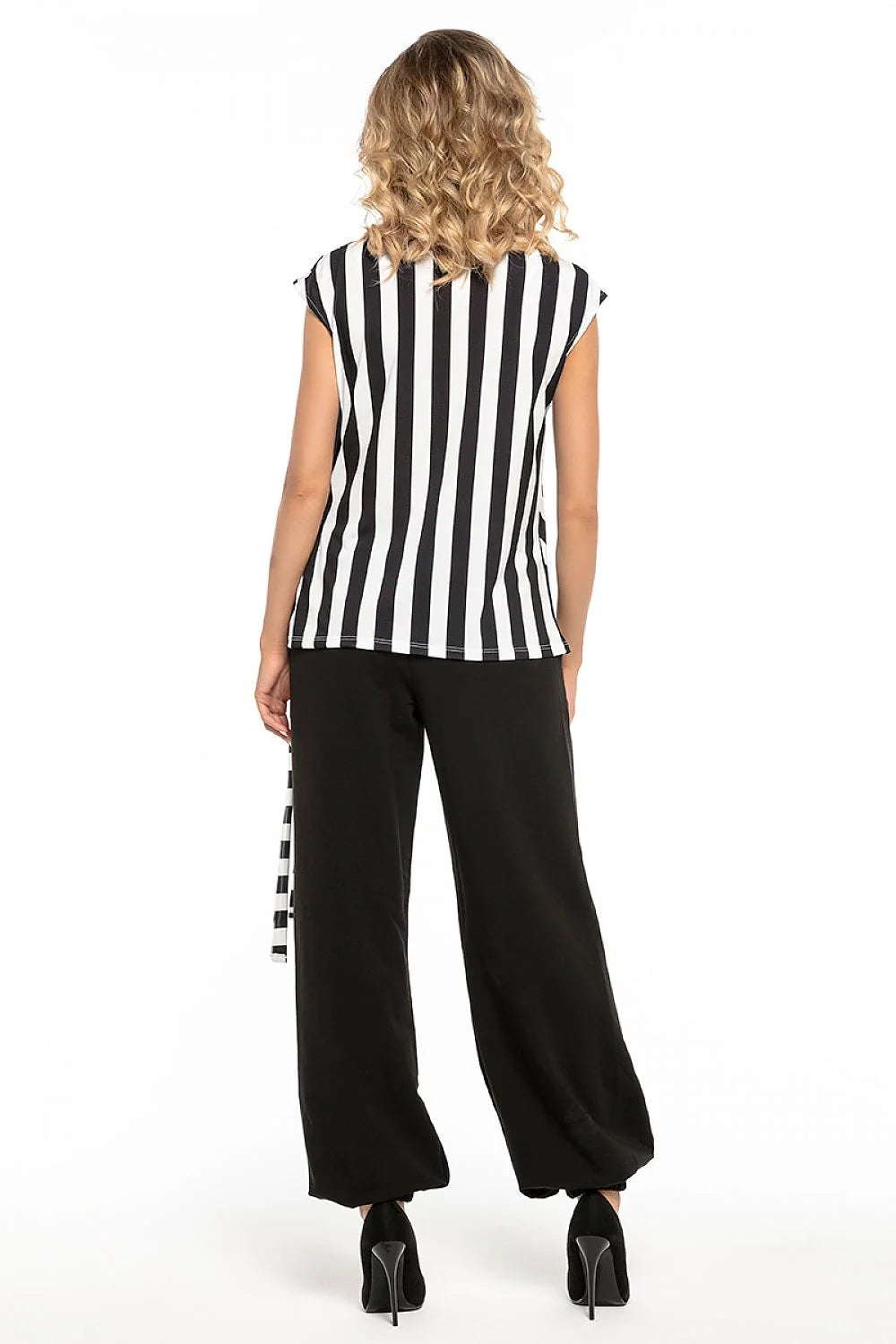 Pantalon femme en tricot de coton noir, coupe Alladin élégante pour occasions variées et confort