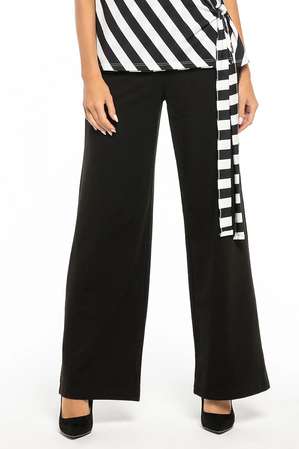Pantalon femme noir élégant coupe large taille haute synthétique chic pour occasions formelles ou décontractées