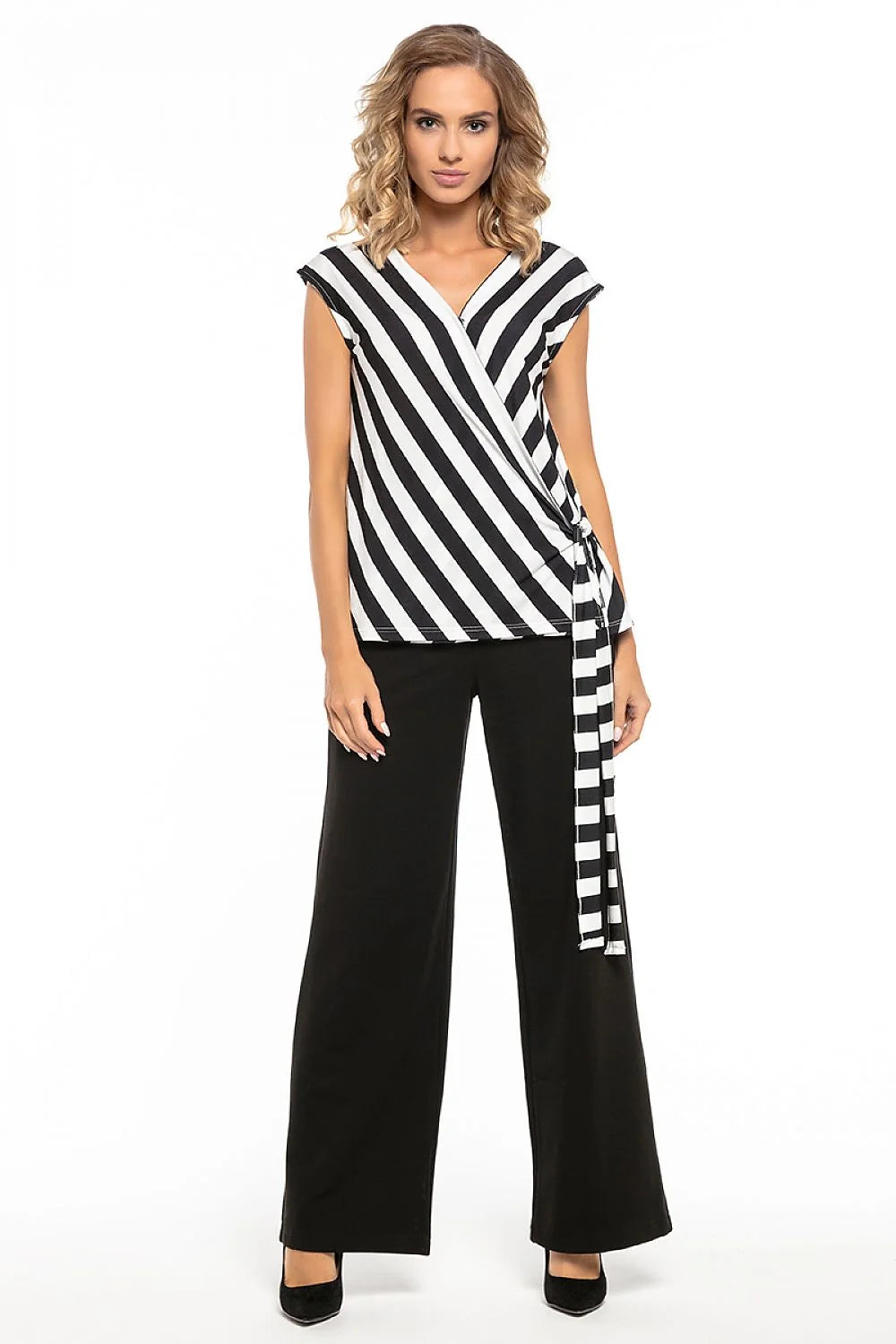 Pantalon femme noir élégant coupe large taille haute synthétique chic pour occasions formelles ou décontractées