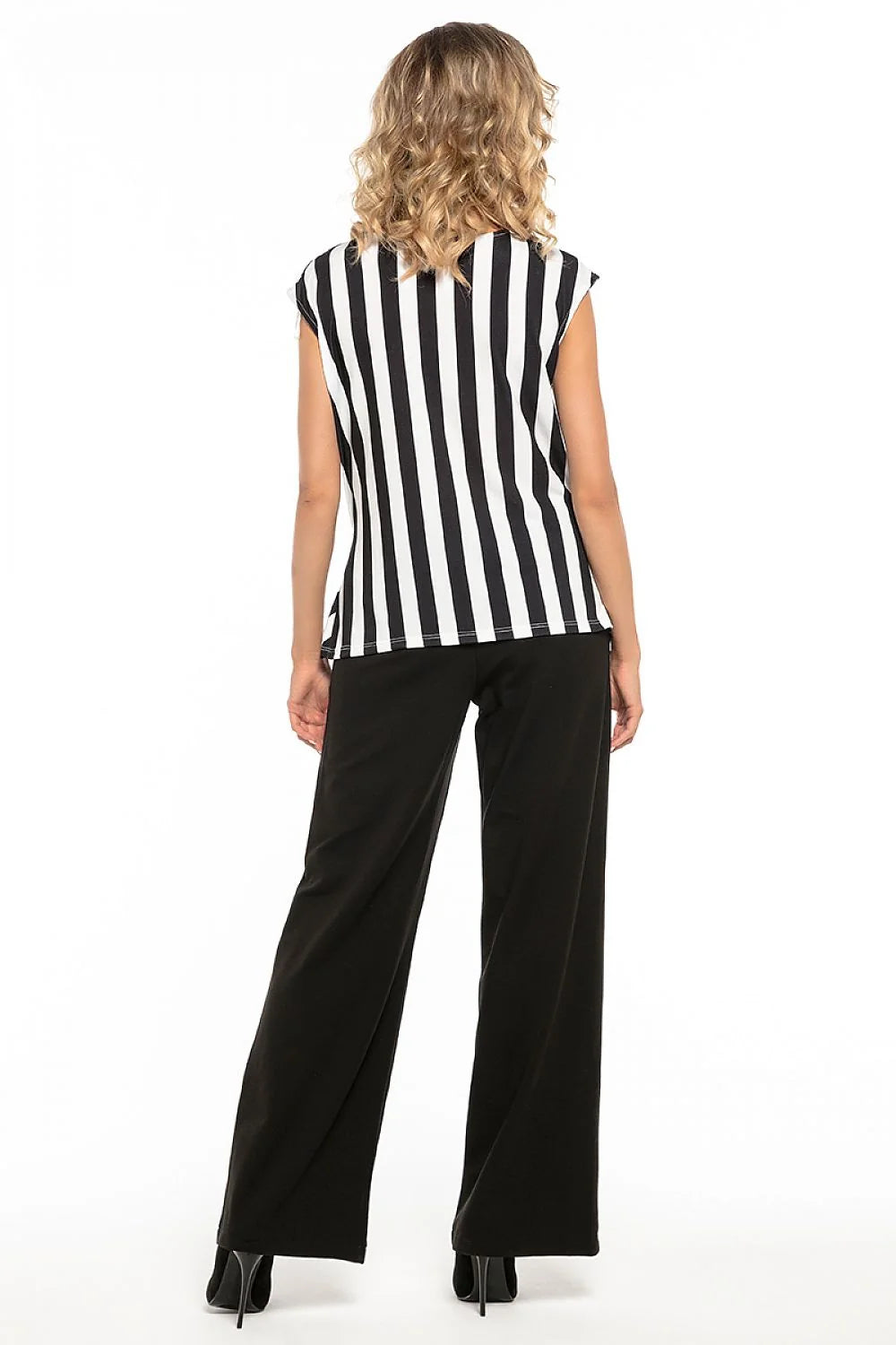 Pantalon femme noir élégant coupe large taille haute synthétique chic pour occasions formelles ou décontractées