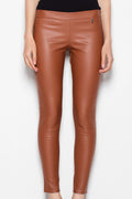 Pantalon femme slim en similicuir marron chic moderne sans fermeture éclair pour style sophistiqué