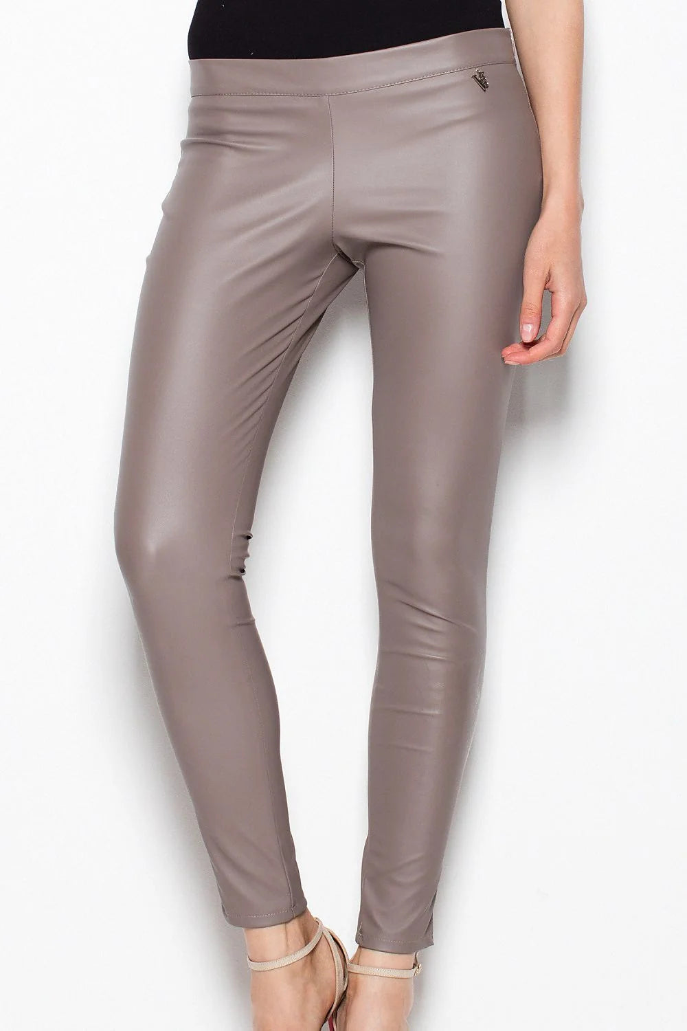 Pantalon femme slim en similicuir marron chic moderne sans fermeture éclair pour style sophistiqué