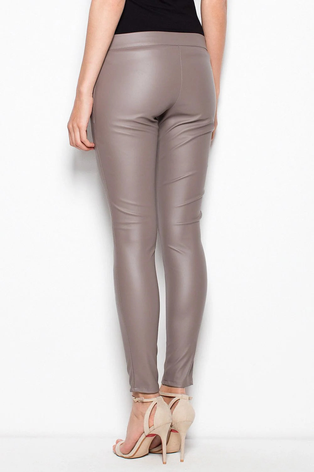 Pantalon femme slim en similicuir marron chic moderne sans fermeture éclair pour style sophistiqué