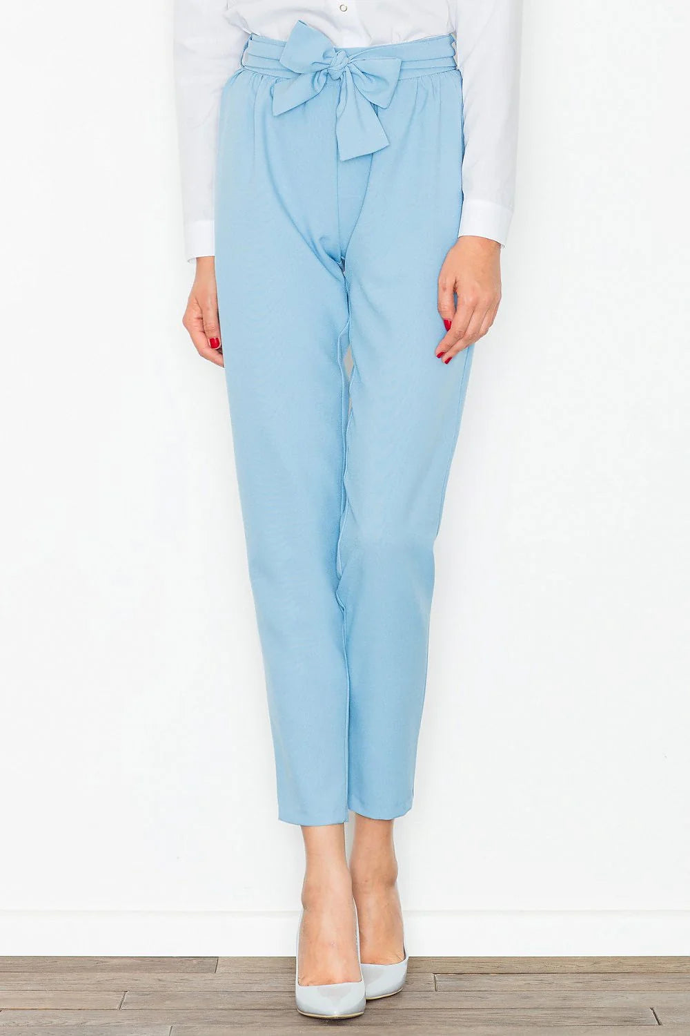 Pantalon femme taille haute en polyester vert canard décontracté élégant avec ceinture nouer moderne