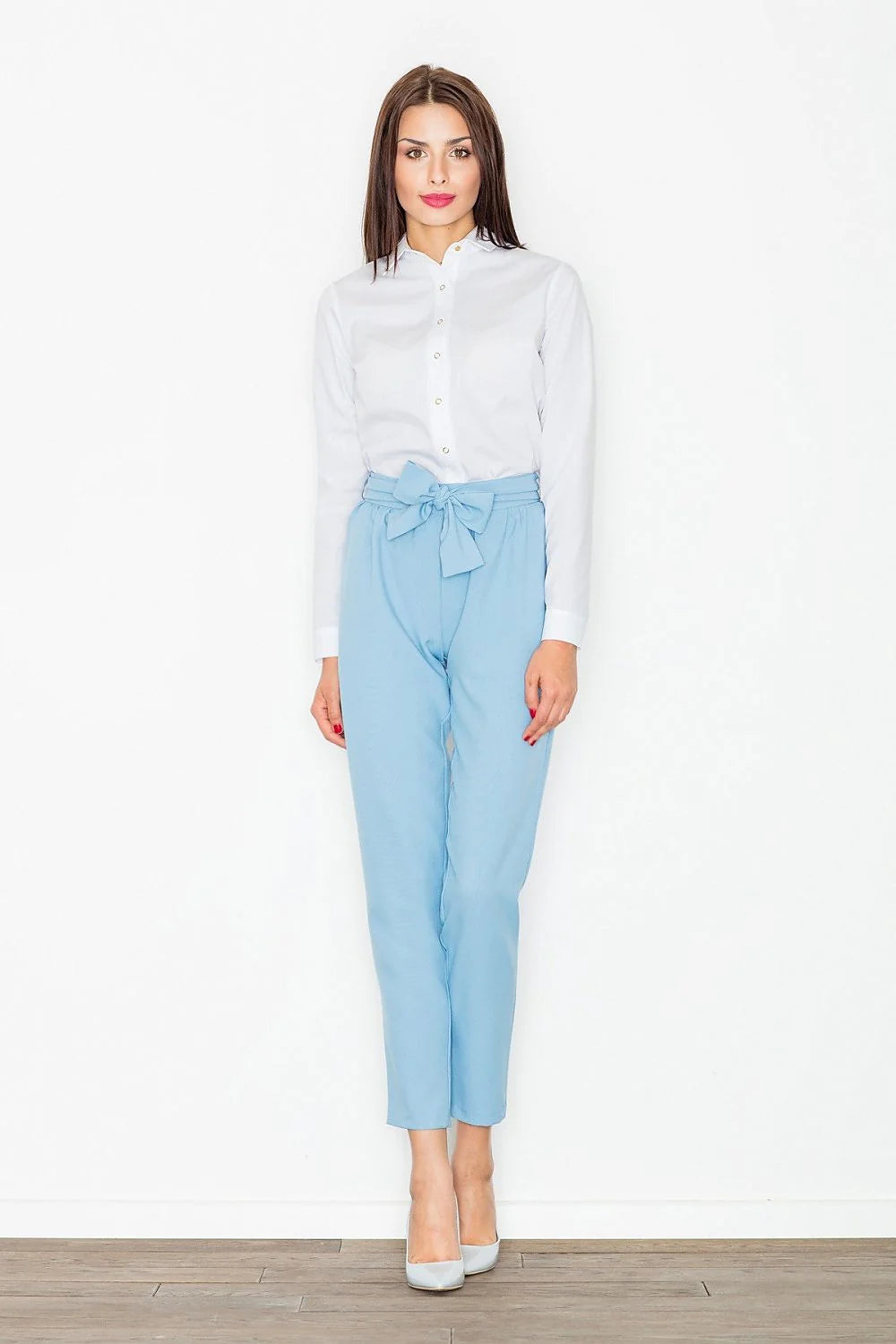 Pantalon femme taille haute en polyester vert canard décontracté élégant avec ceinture nouer moderne