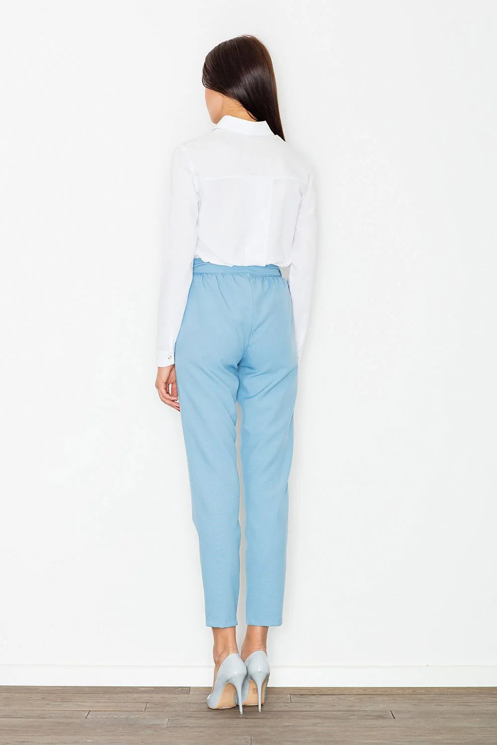 Pantalon femme taille haute en polyester vert canard décontracté élégant avec ceinture nouer moderne