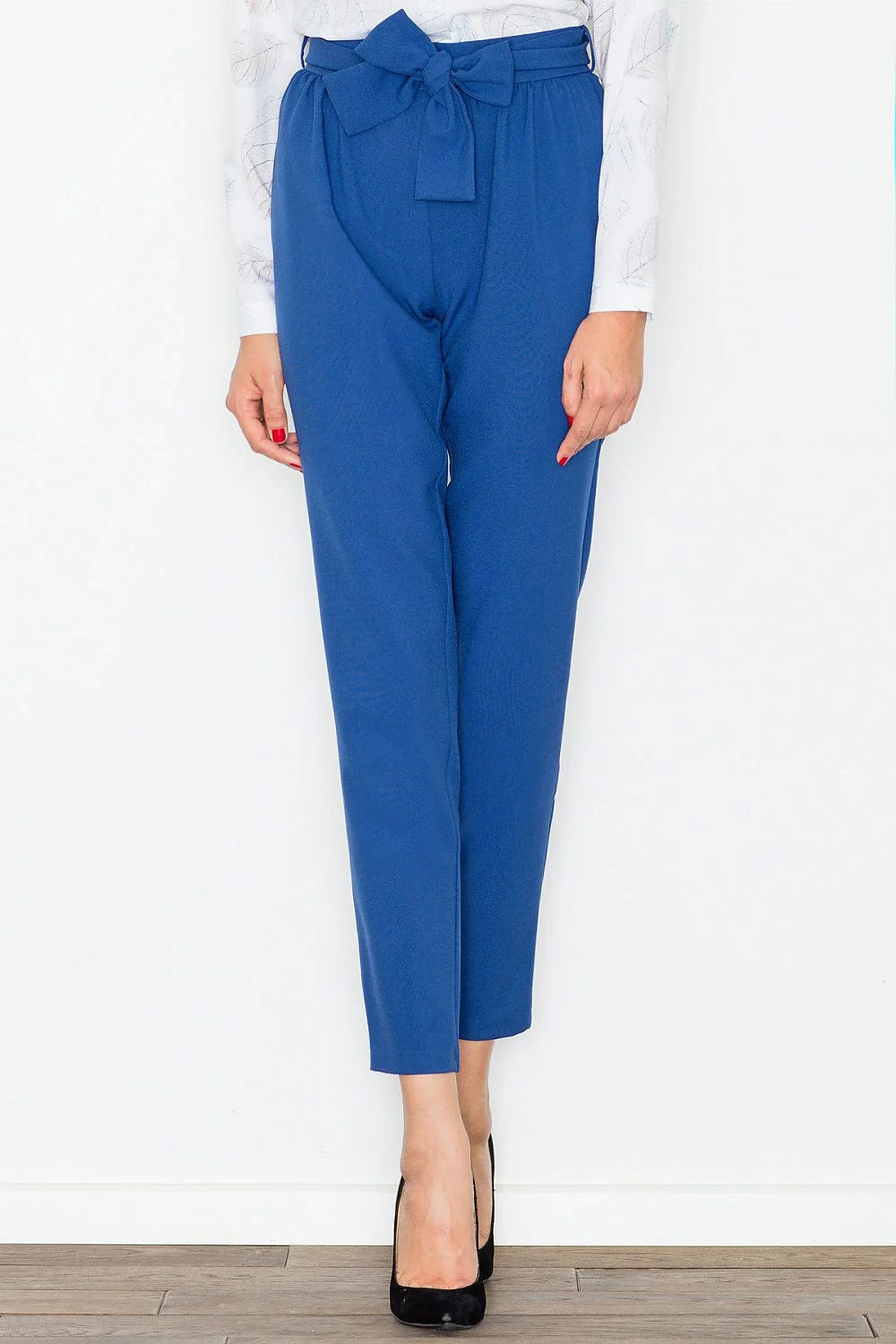 Pantalon femme taille haute en polyester vert canard décontracté élégant avec ceinture nouer moderne