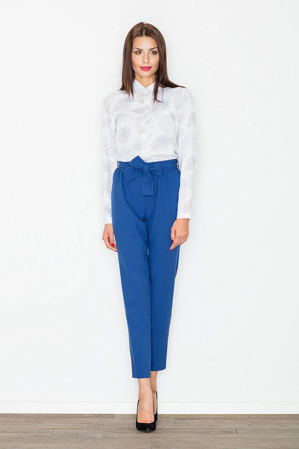 Pantalon femme taille haute en polyester vert canard décontracté élégant avec ceinture nouer moderne