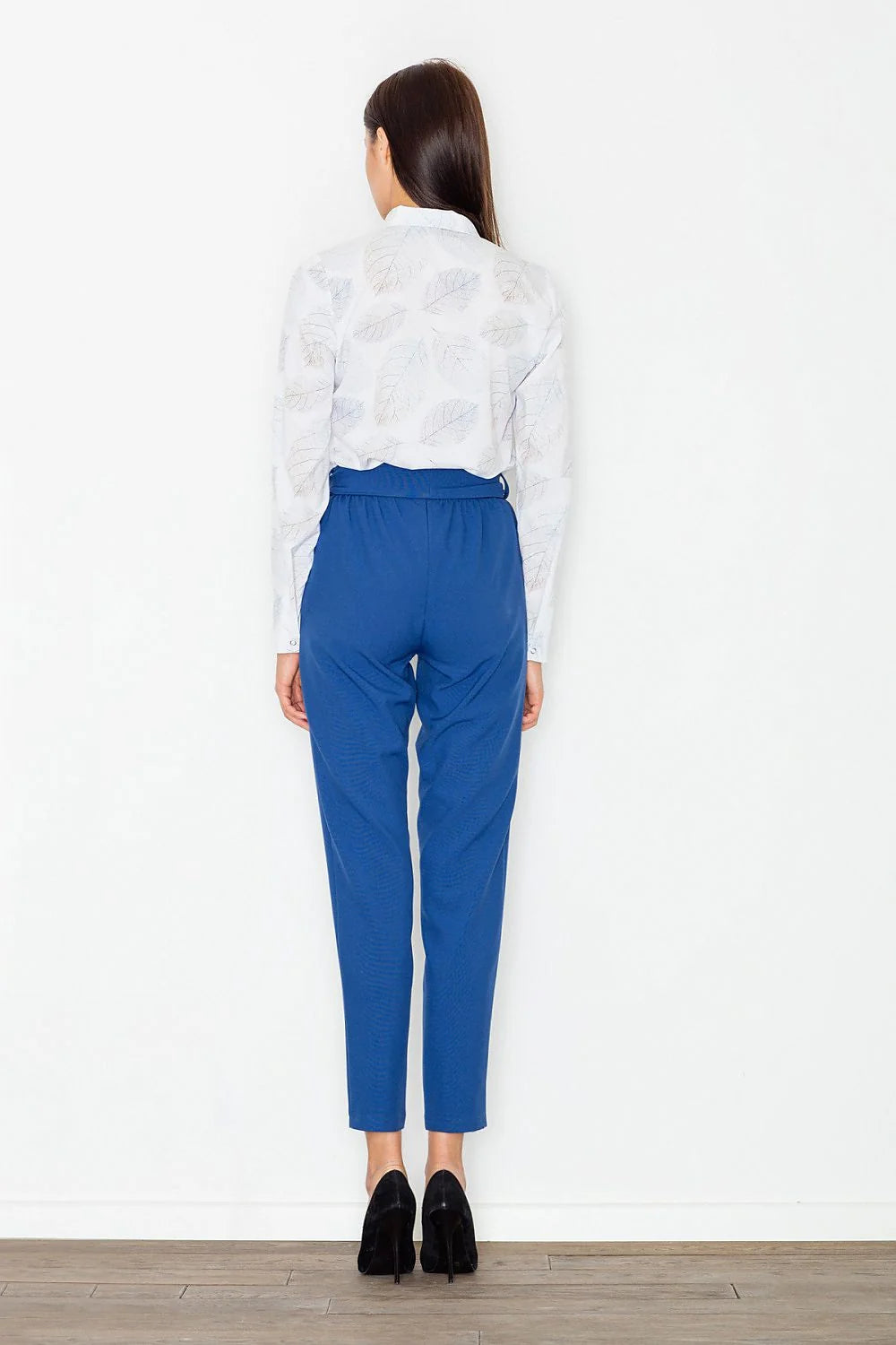 Pantalon femme taille haute en polyester vert canard décontracté élégant avec ceinture nouer moderne