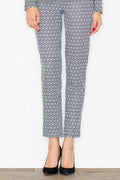 Pantalon femme tissu synthétique chic imprimé géométrique noir blanc moderne élégant mode tendance
